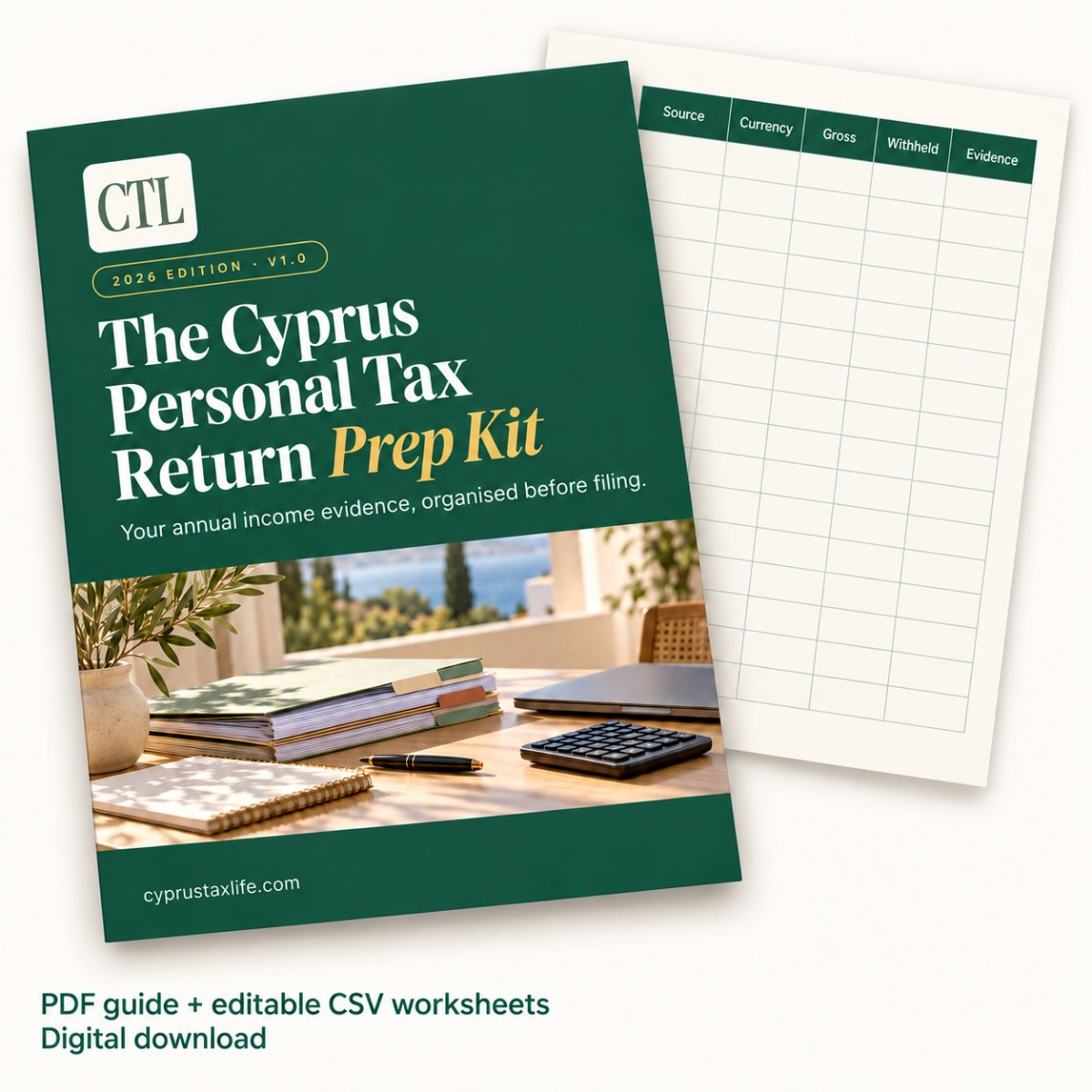 The Cyprus Personal Tax Return Prep Kit: the PDF guide and editable CSV worksheets