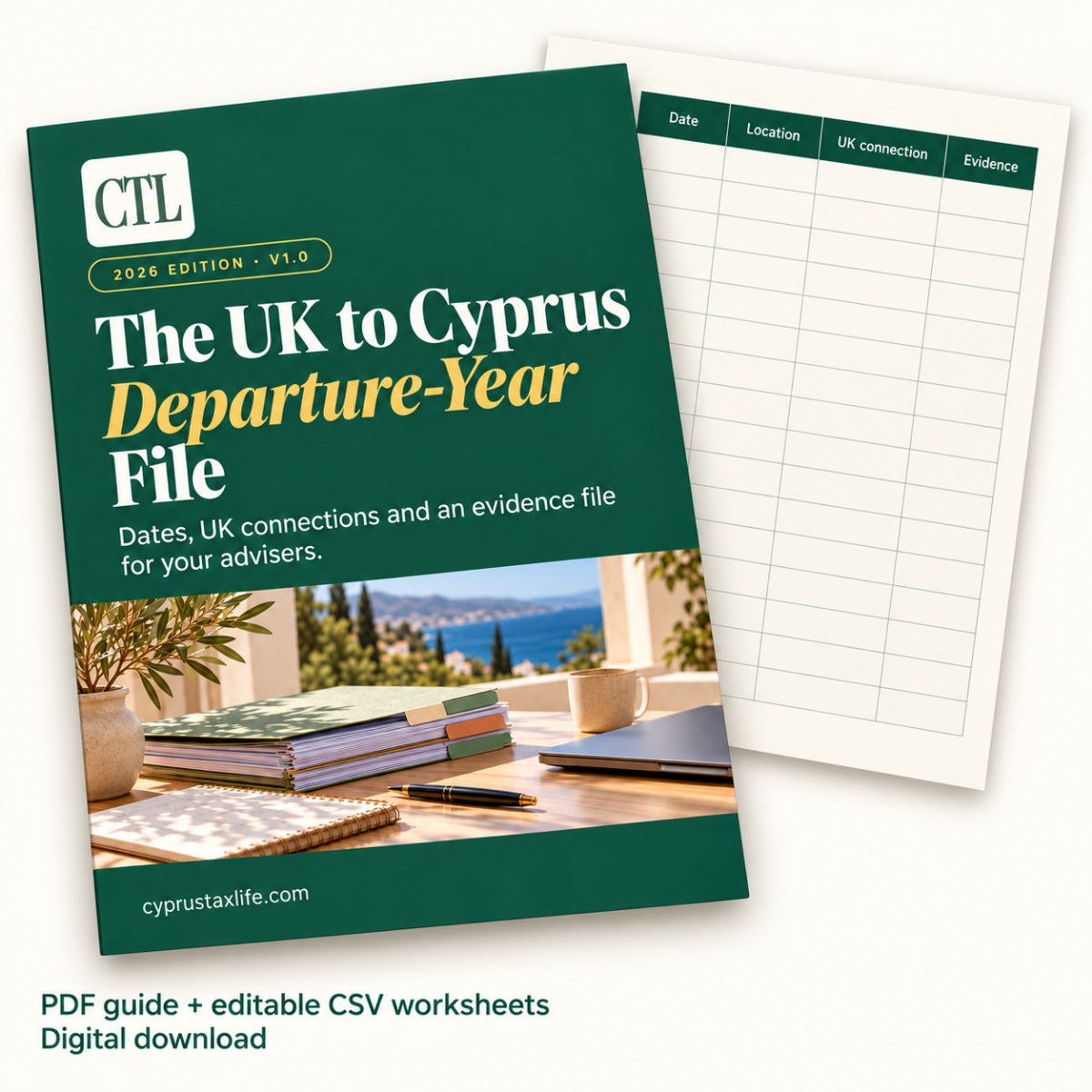 The UK to Cyprus Departure-Year File: the PDF guide and editable CSV worksheets